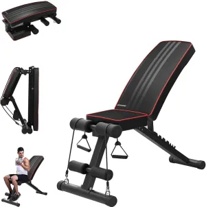 Men's and Women's Fitness Foldable Weight Bench Dumbbell Chair,Height Adjustable Utility Weight Benches Exercise Flat with Fitness Rope,Suitable for Men/Women Home Gym Full Body