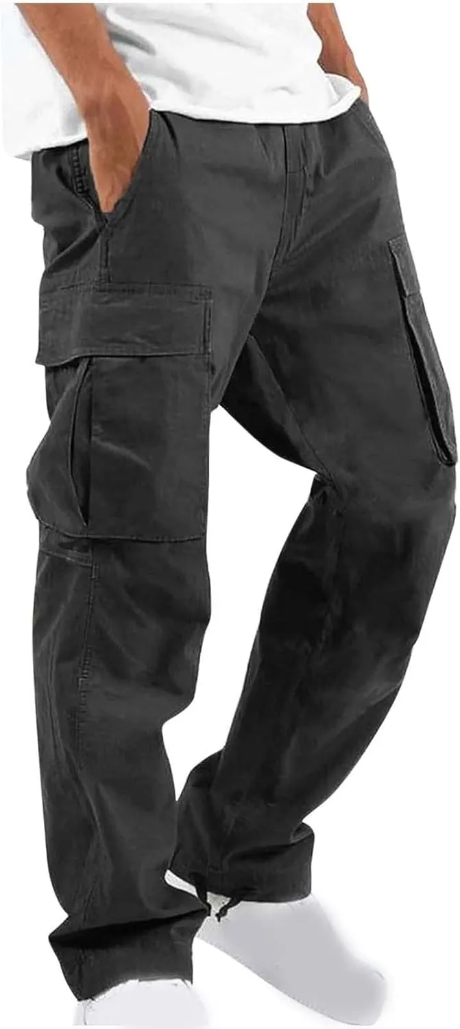 Mens Cargo Pants Casual Baggy Utility Work Hiking Joggers Athletic Big and Tall Sweatpants with Multi Pockets