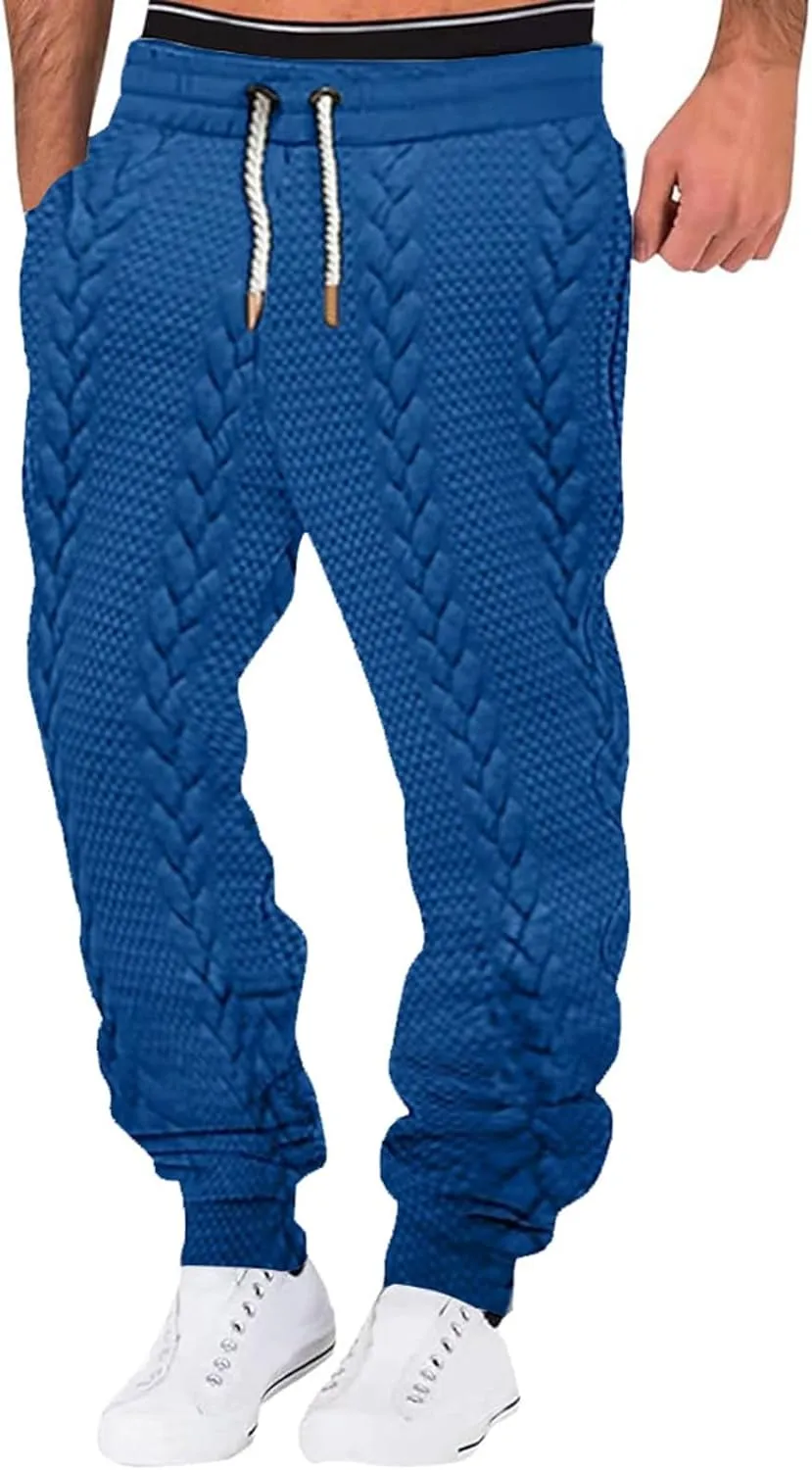 Men's Lace Up Baggy Cinch Bottom Sweatpants Knitted Workout with Pockets Joggers Loose Fitting Comfy Running