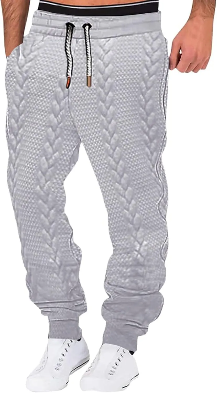 Men's Lace Up Baggy Cinch Bottom Sweatpants Knitted Workout with Pockets Joggers Loose Fitting Comfy Running