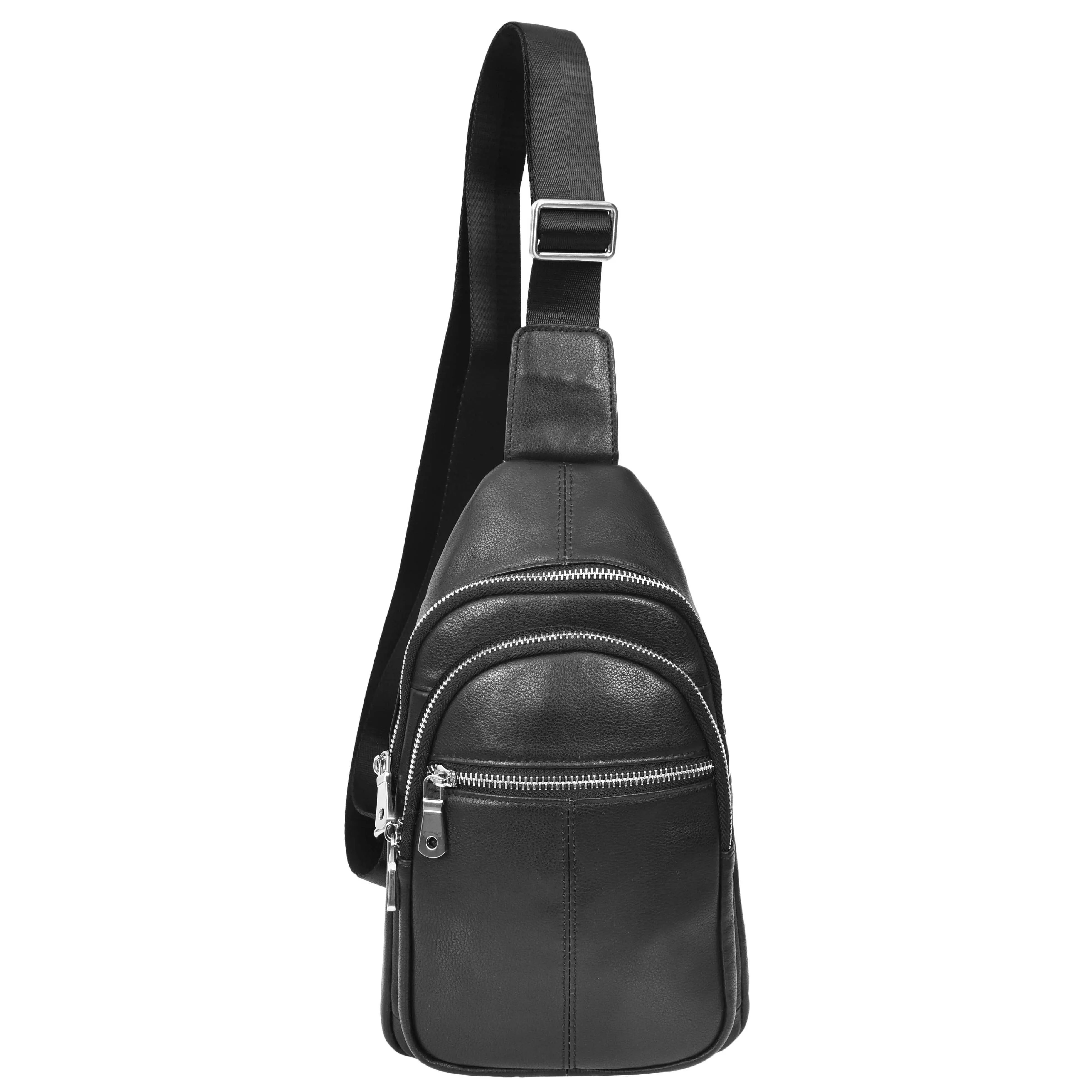 Mens Leather Front Chest Pack Travel Pouch Organiser Crossbody Bag A704 Black