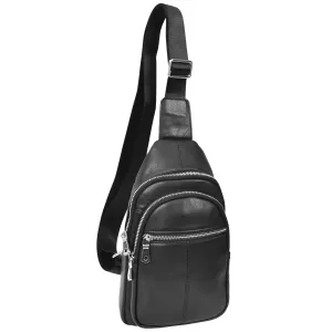Mens Leather Front Chest Pack Travel Pouch Organiser Crossbody Bag A704 Black