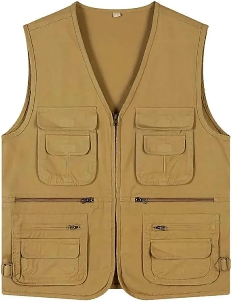 Mens Multi Pocket Outdoor Sports Mountaineering Solid Color Breathable Sleeveles Fishing Vest