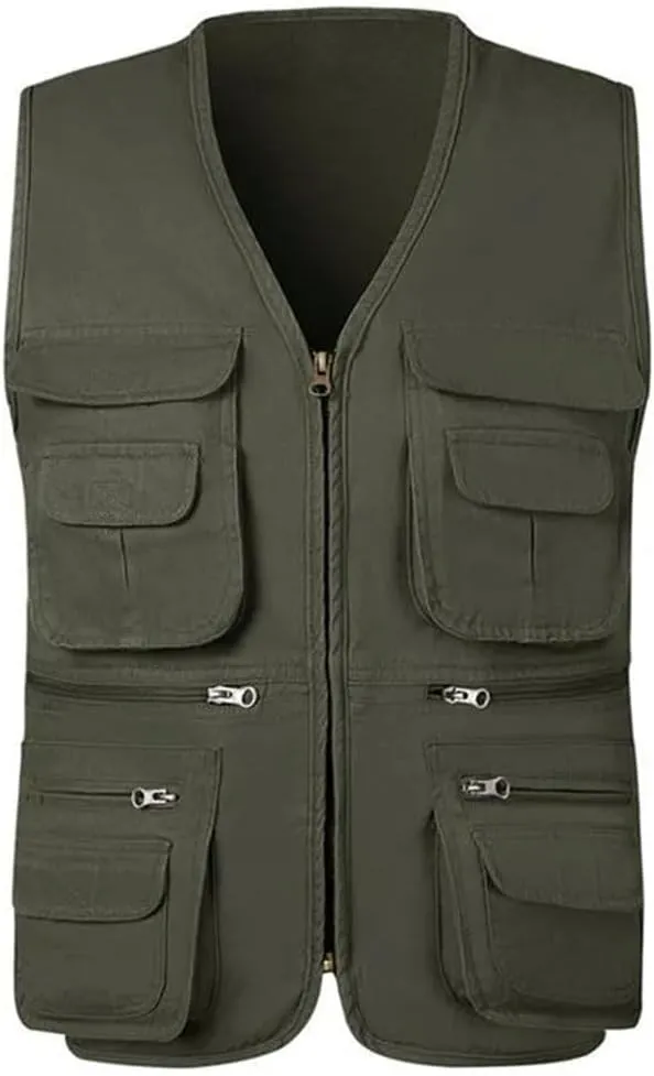 Mens Multi Pocket Outdoor Sports Mountaineering Solid Color Breathable Sleeveles Fishing Vest