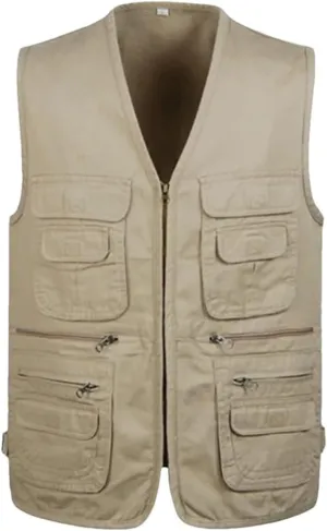 Mens Multi Pocket Outdoor Sports Mountaineering Solid Color Breathable Sleeveles Fishing Vest