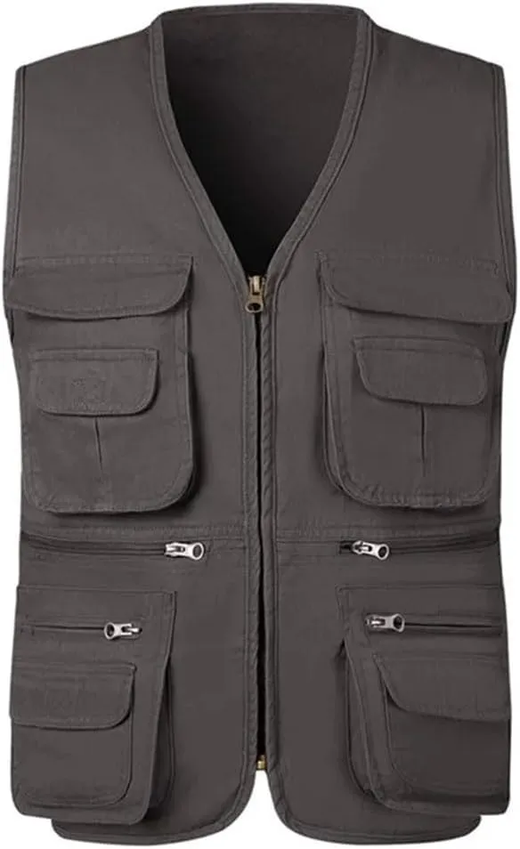 Mens Multi Pocket Outdoor Sports Mountaineering Solid Color Breathable Sleeveles Fishing Vest