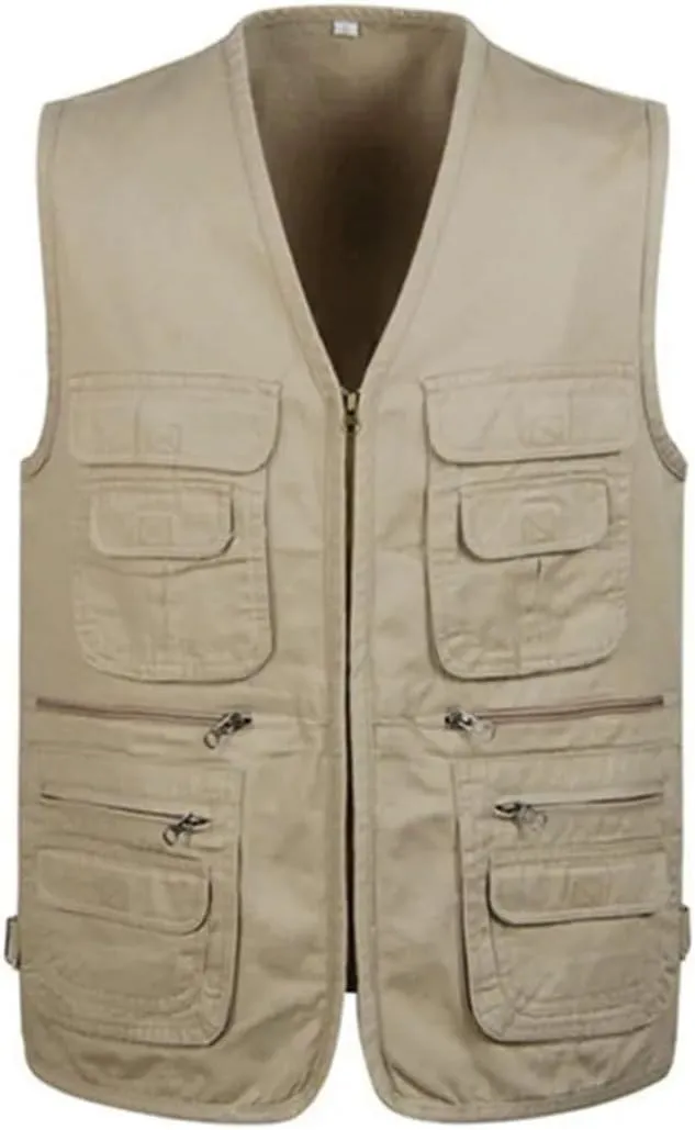 Mens Multi Pocket Outdoor Sports Mountaineering Solid Color Breathable Sleeveles Fishing Vest