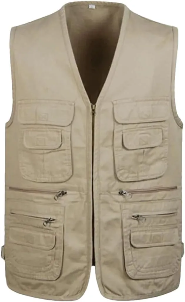 Mens Multi Pocket Outdoor Sports Mountaineering Solid Color Breathable Sleeveles Fishing Vest