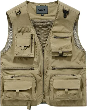 Mens Outdoor Vest Breathable Quick-Dry Fishing Vest Camping Hiking Lightweight Vest with Multi-Pocket