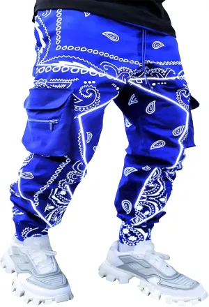 Men's Paisley Pants Cargo Jogger Hip Hop Workout Punk Pants Bandana Techwear Streetwear Sweatpants