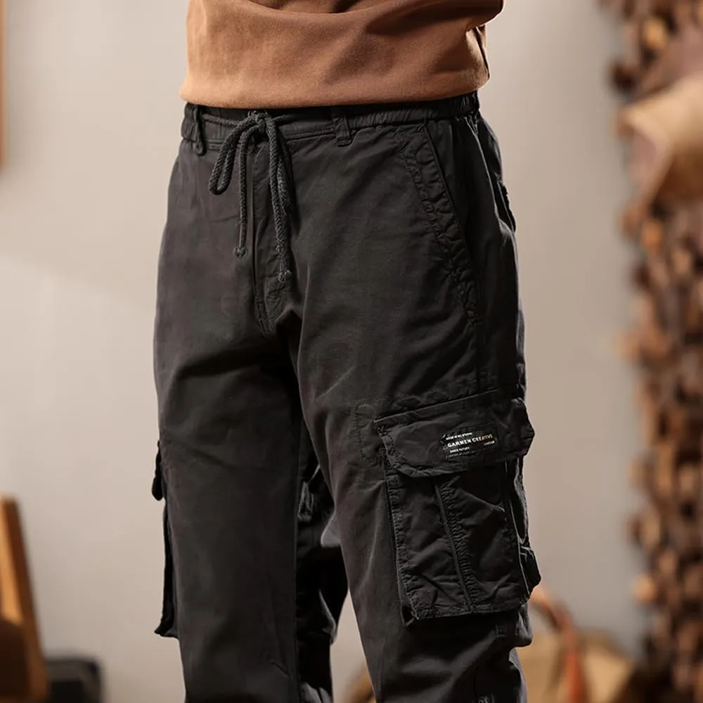 Men's Regular Fit Military Cargo Pants Multi Pockets Drawstring Cotton Tactical Pants