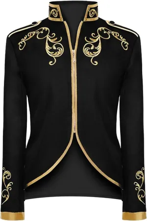 Men's Royal Prince Gold Embroidered Suit Jacket Court Fashion Uniform Jacket Suit Military Blazers Parade Punk