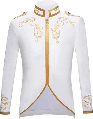 Men's Royal Prince Gold Embroidered Suit Jacket Court Fashion Uniform Jacket Suit Military Blazers Parade Punk
