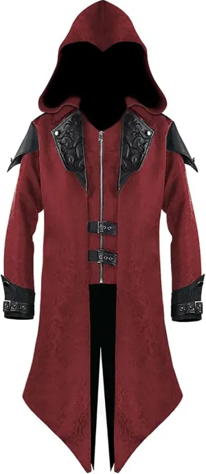 Men's Steampunk Gothic Jacket Victorian Renaissance Hoodie Cape Vintage Medieval Coat Zipper Punk Jacket Frock Coat