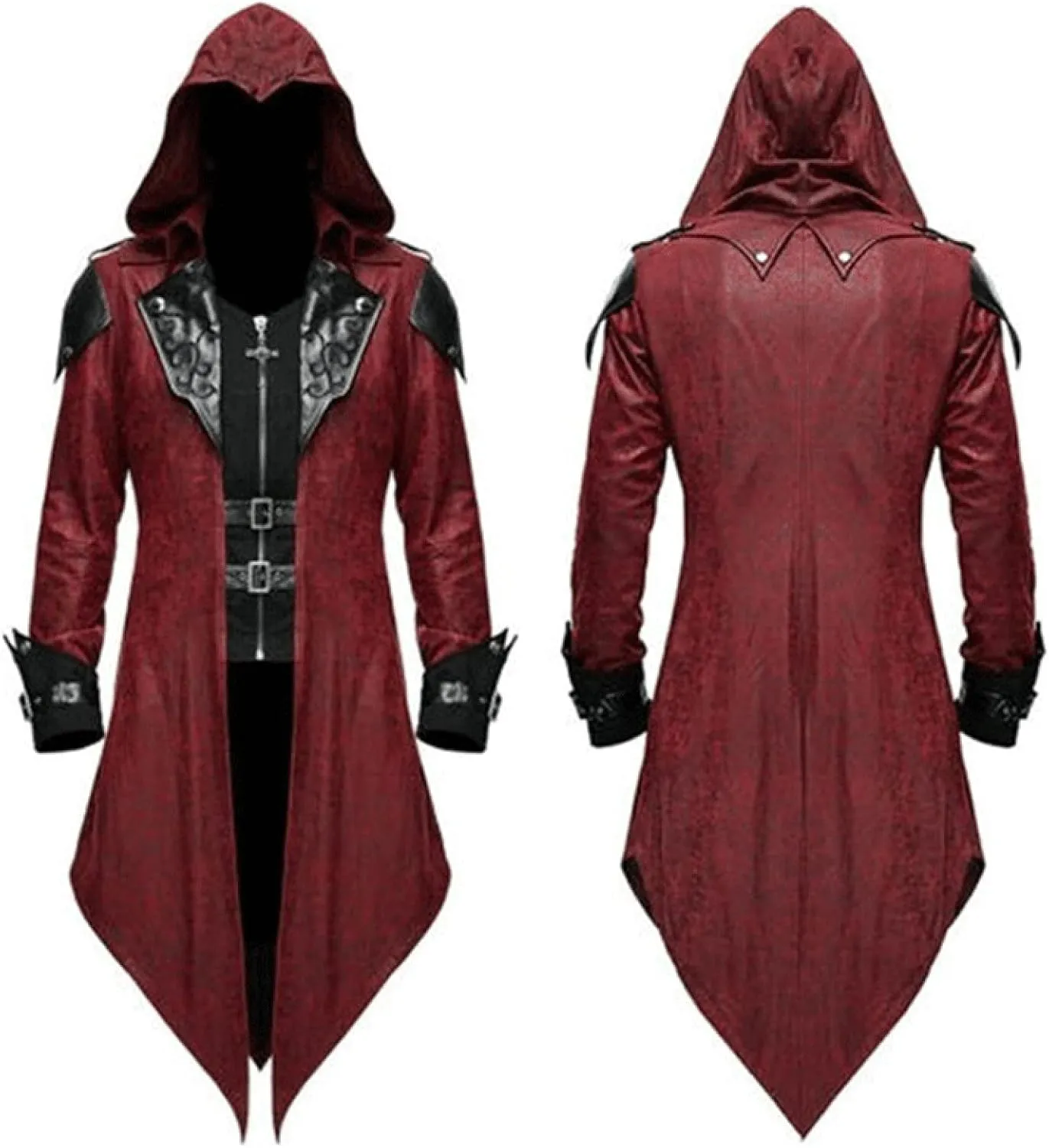 Men's Steampunk Gothic Jacket Victorian Renaissance Hoodie Cape Vintage Medieval Coat Zipper Punk Jacket Frock Coat