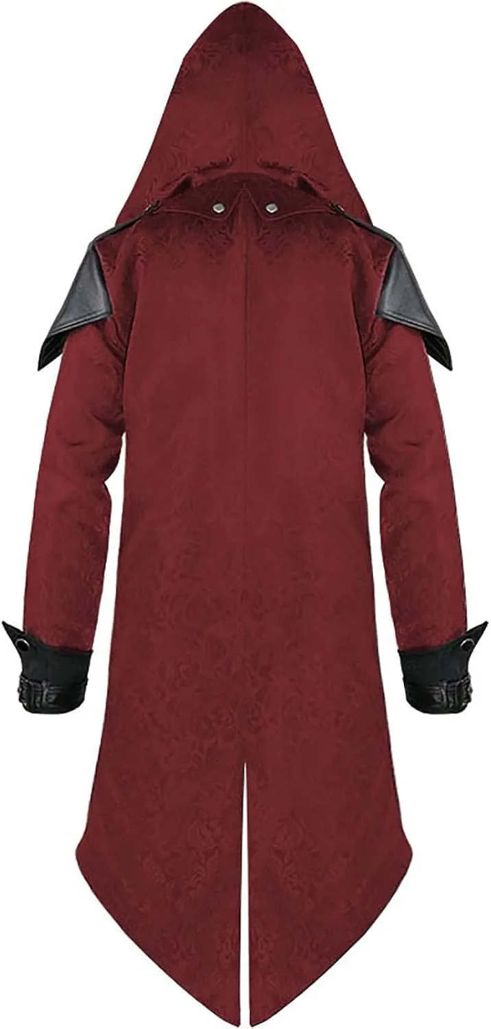 Men's Steampunk Gothic Jacket Victorian Renaissance Hoodie Cape Vintage Medieval Coat Zipper Punk Jacket Frock Coat