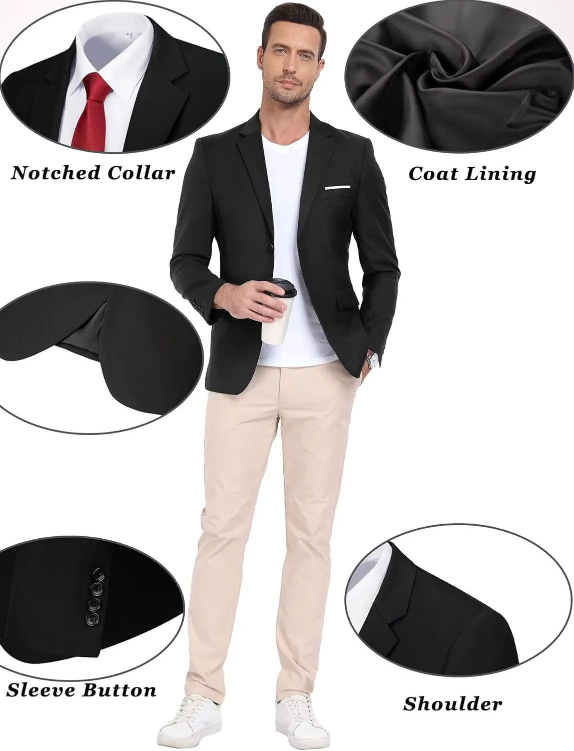 Mens Suit Jackets Casual Two Button Slim Fit Blazers Suit Separates Coat Sport Coats with Pockets for Wedding Prom Party