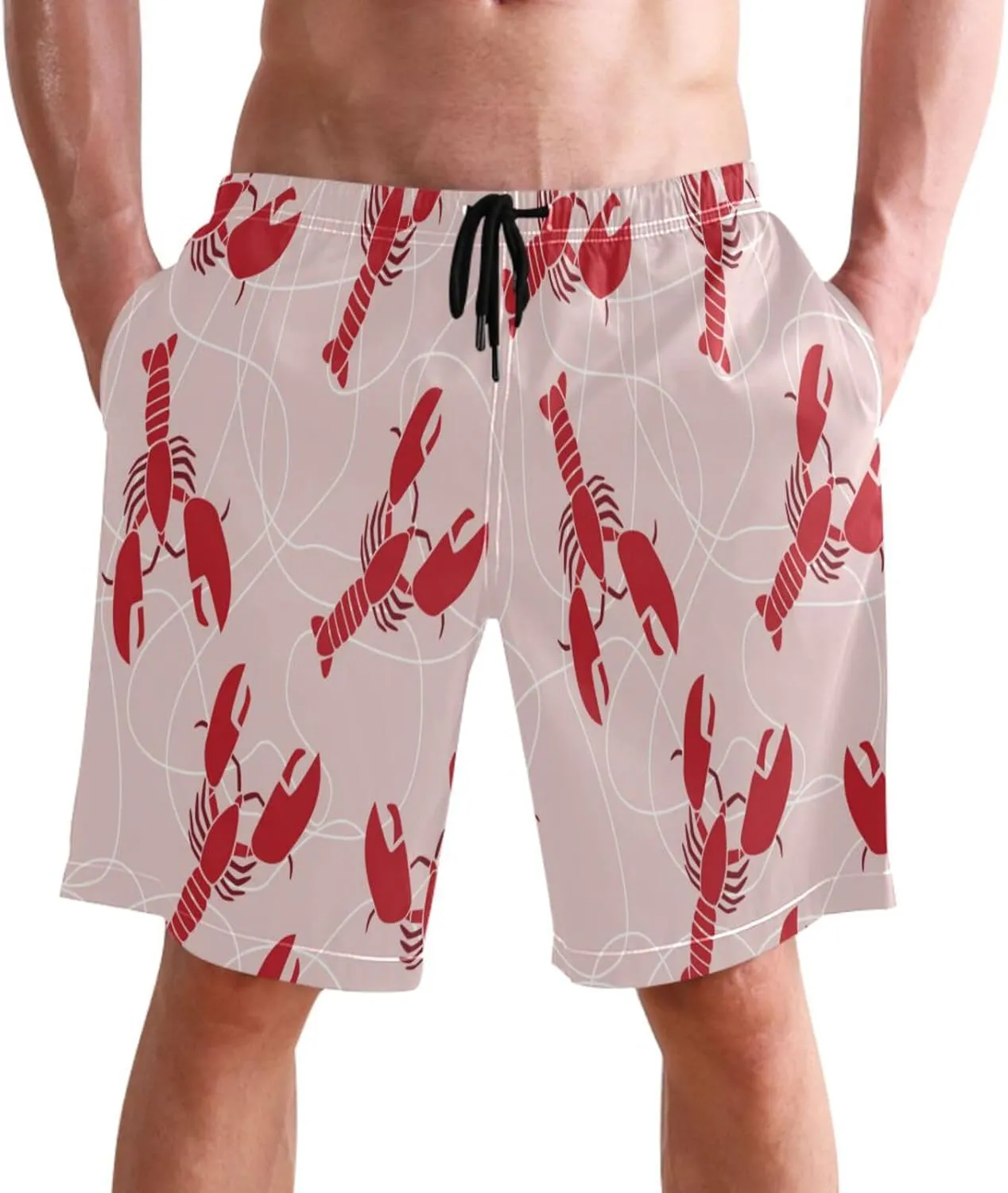 Men's Swim Trunks Quick Dry Swimming Shorts with Pocket Red Flat Lobster Swimsuit Trunks