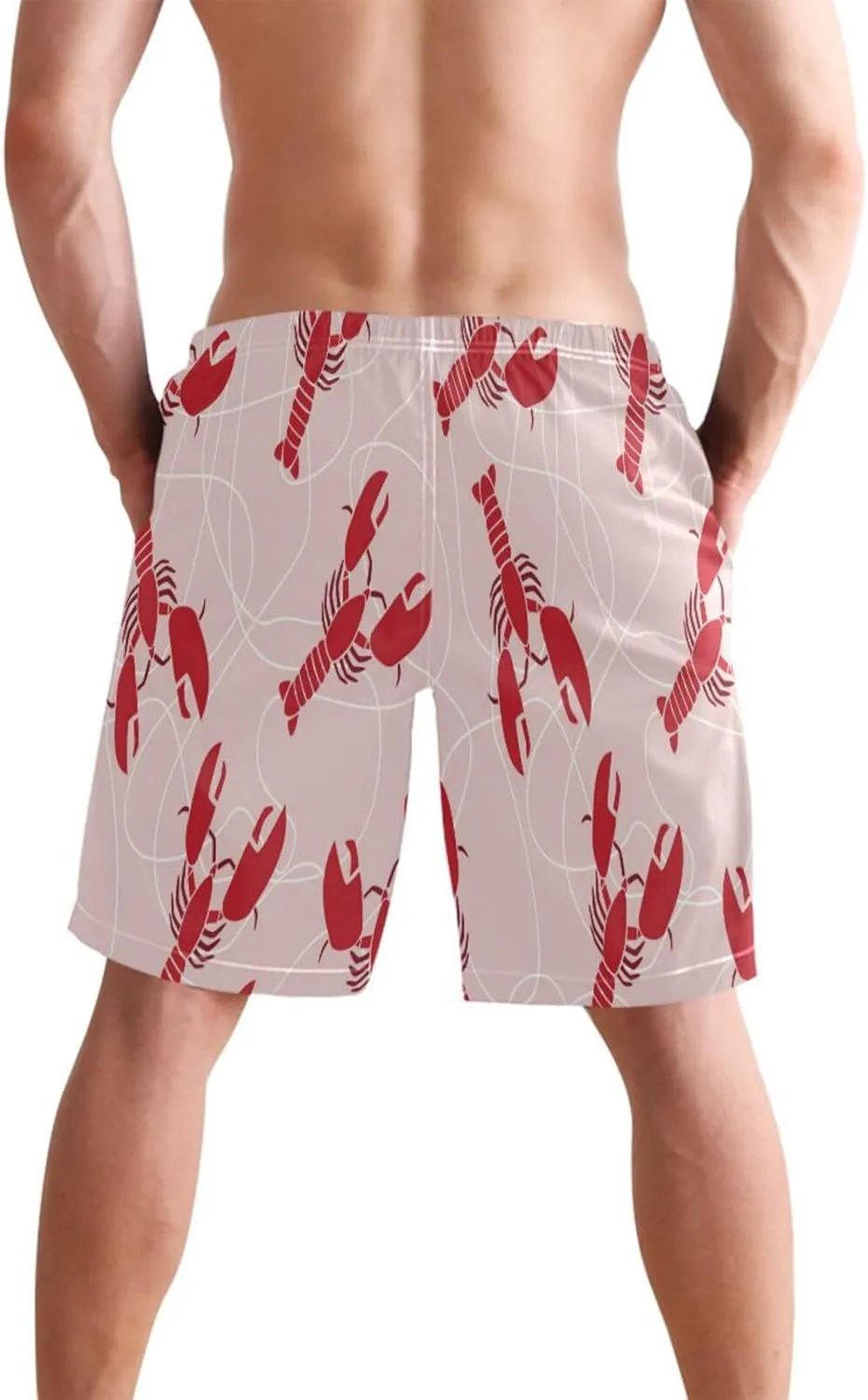 Men's Swim Trunks Quick Dry Swimming Shorts with Pocket Red Flat Lobster Swimsuit Trunks