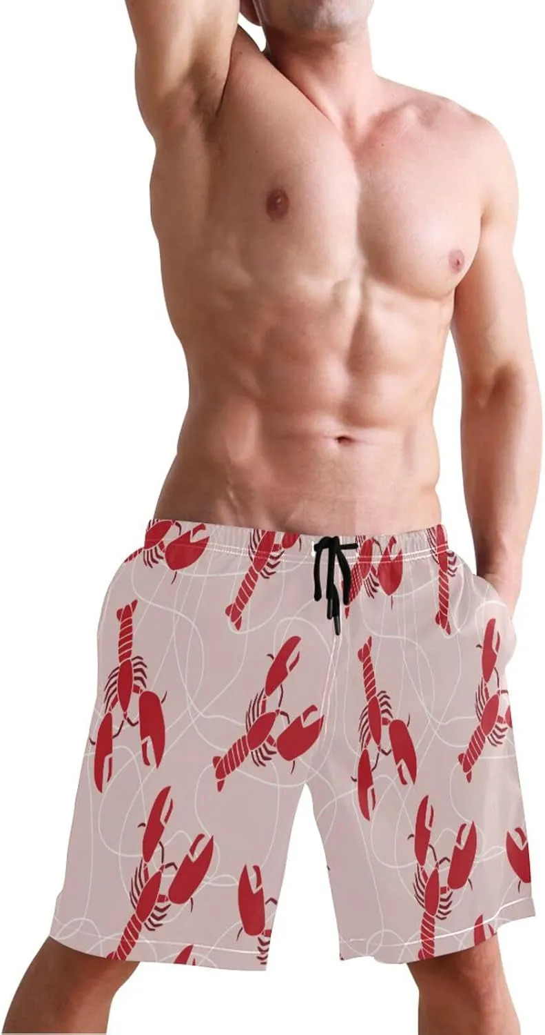 Men's Swim Trunks Quick Dry Swimming Shorts with Pocket Red Flat Lobster Swimsuit Trunks