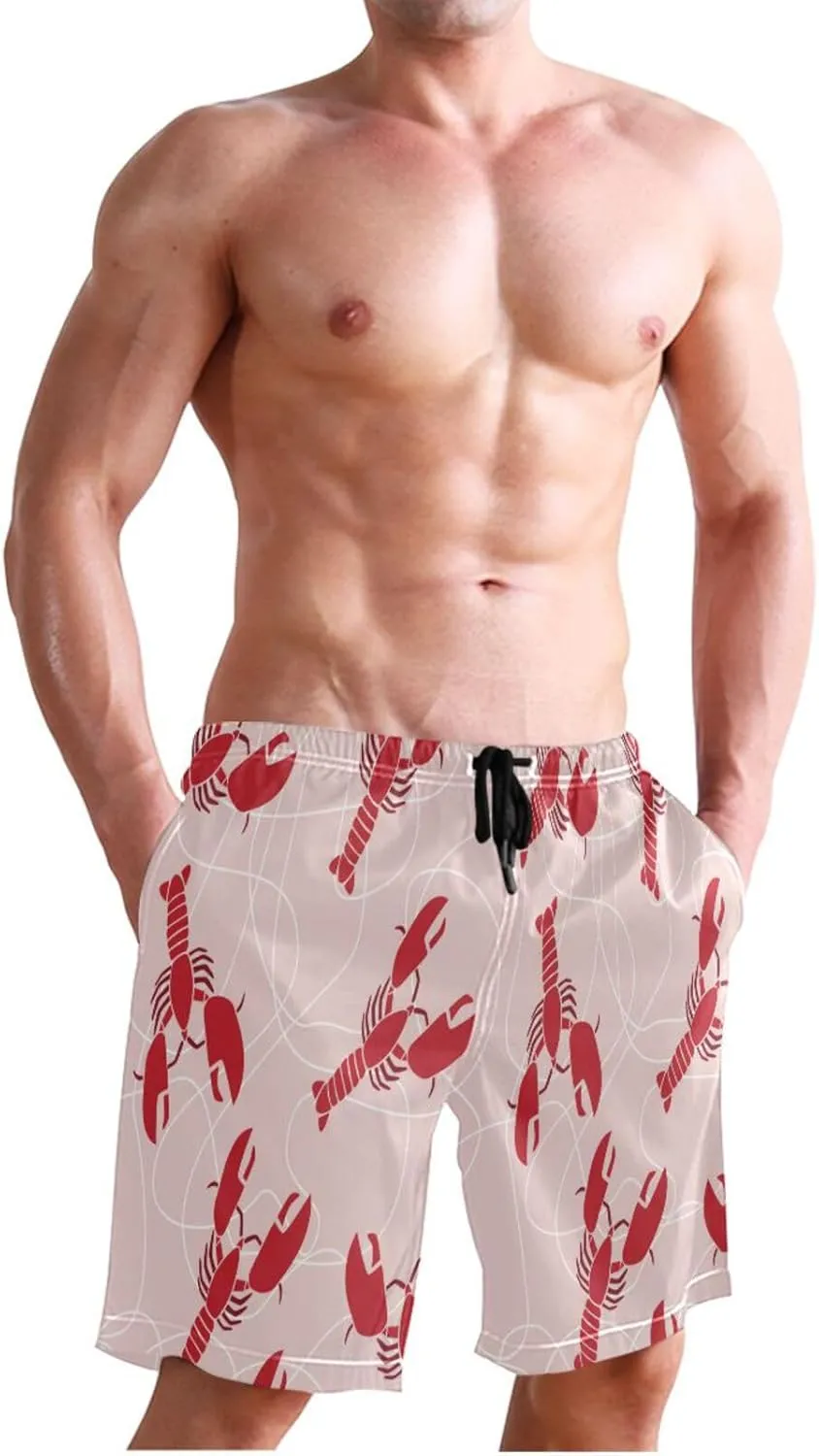Men's Swim Trunks Quick Dry Swimming Shorts with Pocket Red Flat Lobster Swimsuit Trunks
