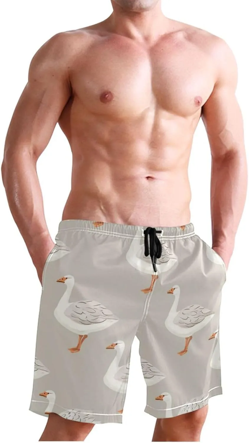 Men’s Swim Trunks White Grey Gooses Beach Board Shorts Swimming Short Pants Running Sports Surffing Shorts