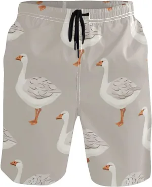 Men’s Swim Trunks White Grey Gooses Beach Board Shorts Swimming Short Pants Running Sports Surffing Shorts