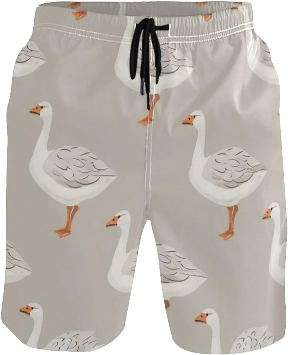 Men’s Swim Trunks White Grey Gooses Beach Board Shorts Swimming Short Pants Running Sports Surffing Shorts