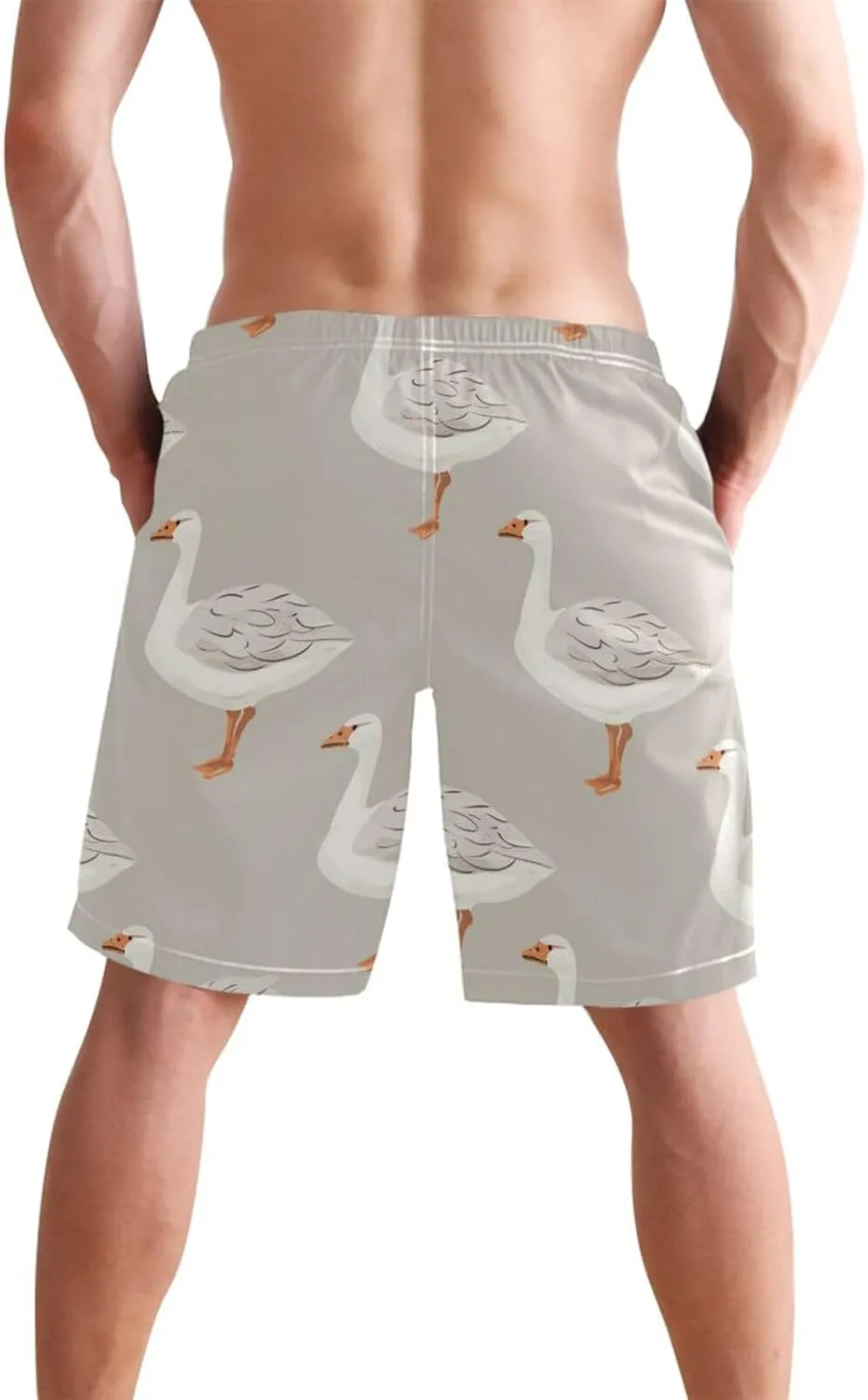 Men’s Swim Trunks White Grey Gooses Beach Board Shorts Swimming Short Pants Running Sports Surffing Shorts