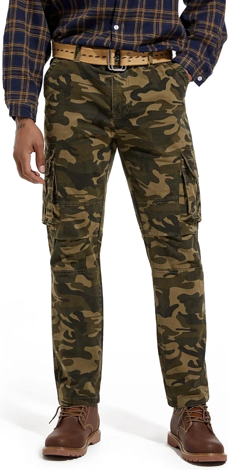 Men's Twill Slim-Fit Cargo Hiking Pants Stretch Cotton Casual Outdoor Tactical Utility Work Military Combat Pants