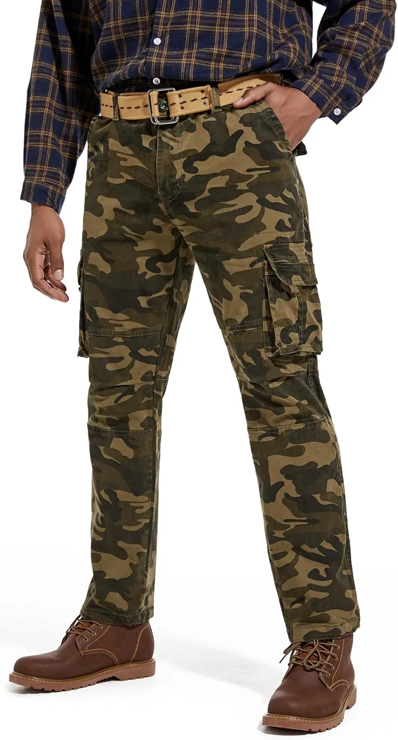 Men's Twill Slim-Fit Cargo Hiking Pants Stretch Cotton Casual Outdoor Tactical Utility Work Military Combat Pants
