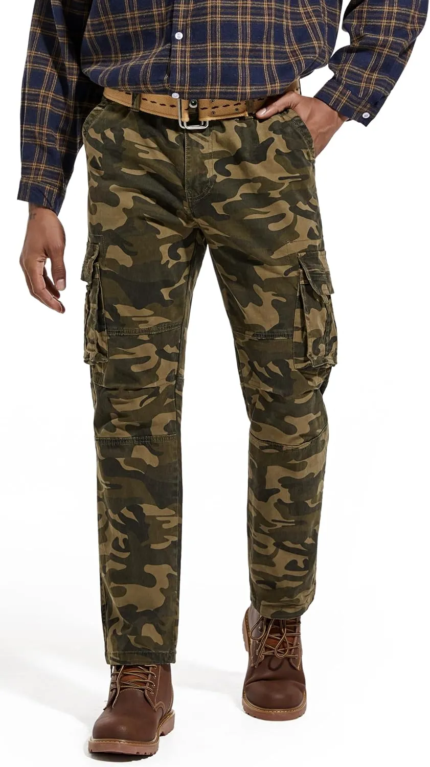 Men's Twill Slim-Fit Cargo Hiking Pants Stretch Cotton Casual Outdoor Tactical Utility Work Military Combat Pants