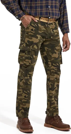 Men's Twill Slim-Fit Cargo Hiking Pants Stretch Cotton Casual Outdoor Tactical Utility Work Military Combat Pants