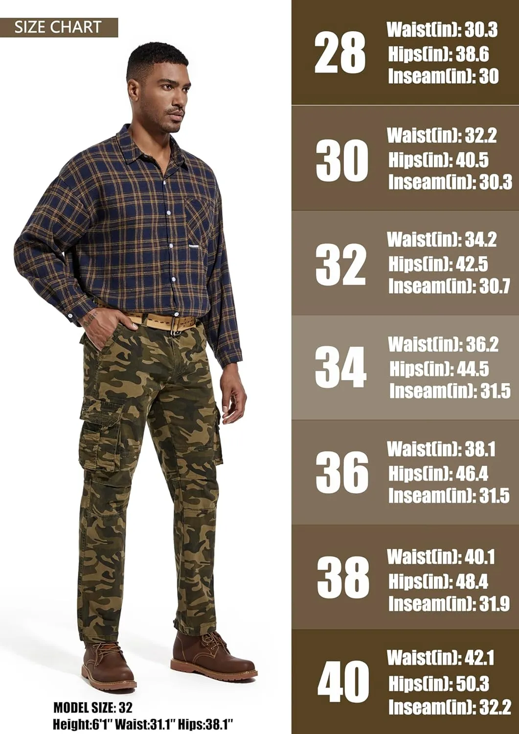 Men's Twill Slim-Fit Cargo Hiking Pants Stretch Cotton Casual Outdoor Tactical Utility Work Military Combat Pants