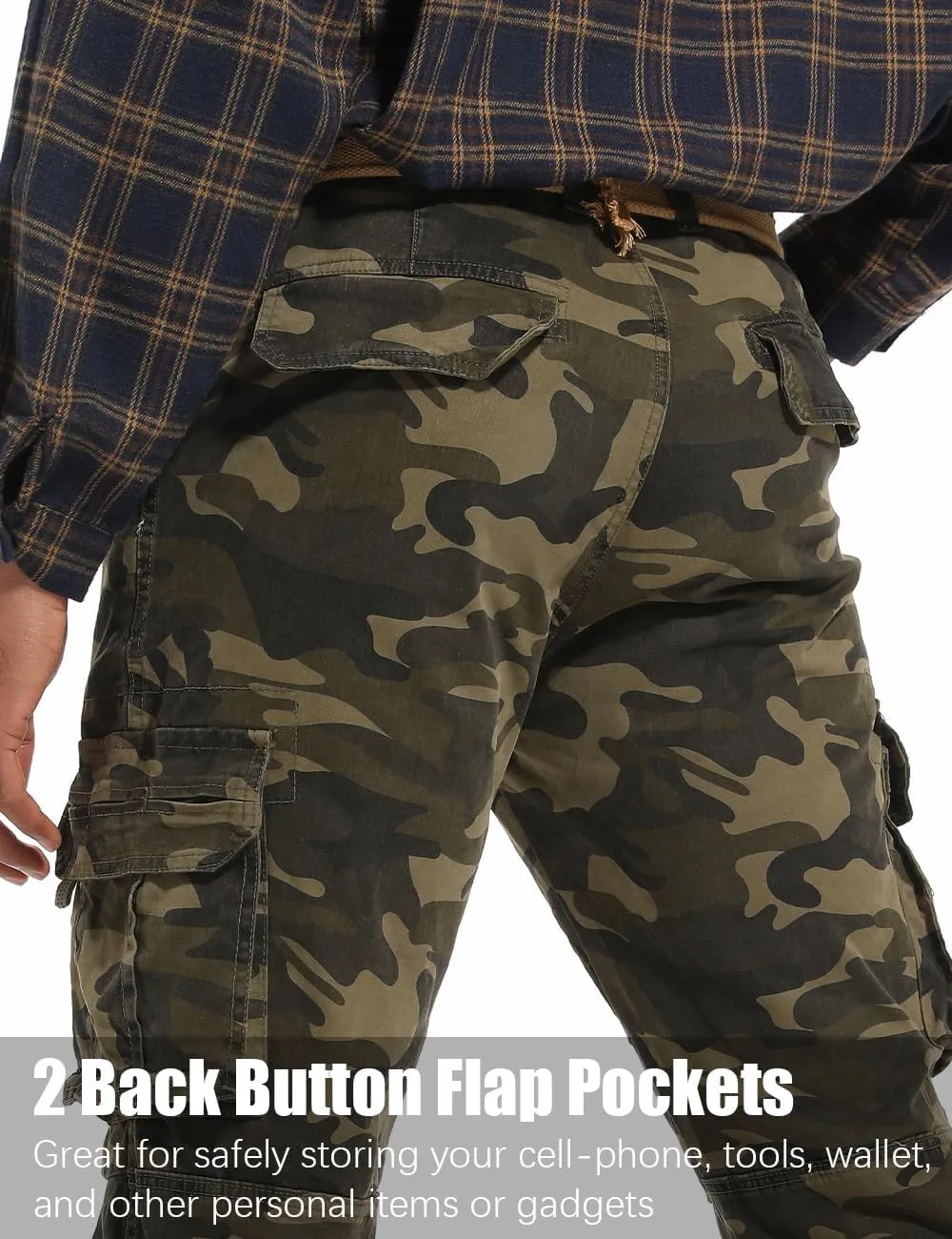 Men's Twill Slim-Fit Cargo Hiking Pants Stretch Cotton Casual Outdoor Tactical Utility Work Military Combat Pants