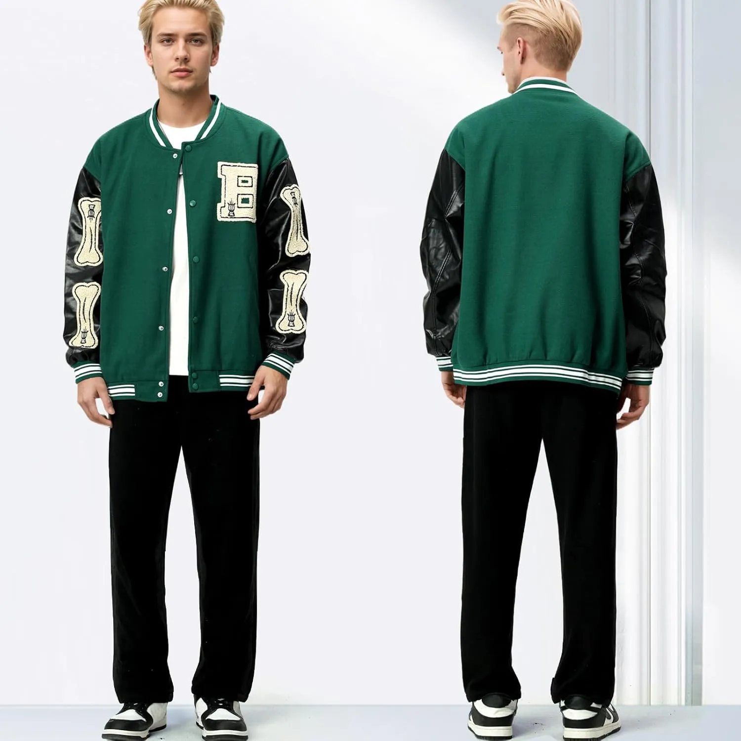 Mens Varsity Jacket Baseball Bomber Jacket Vintage Unisex Streetwear Coats with Patchwork Hipster Utility Tops