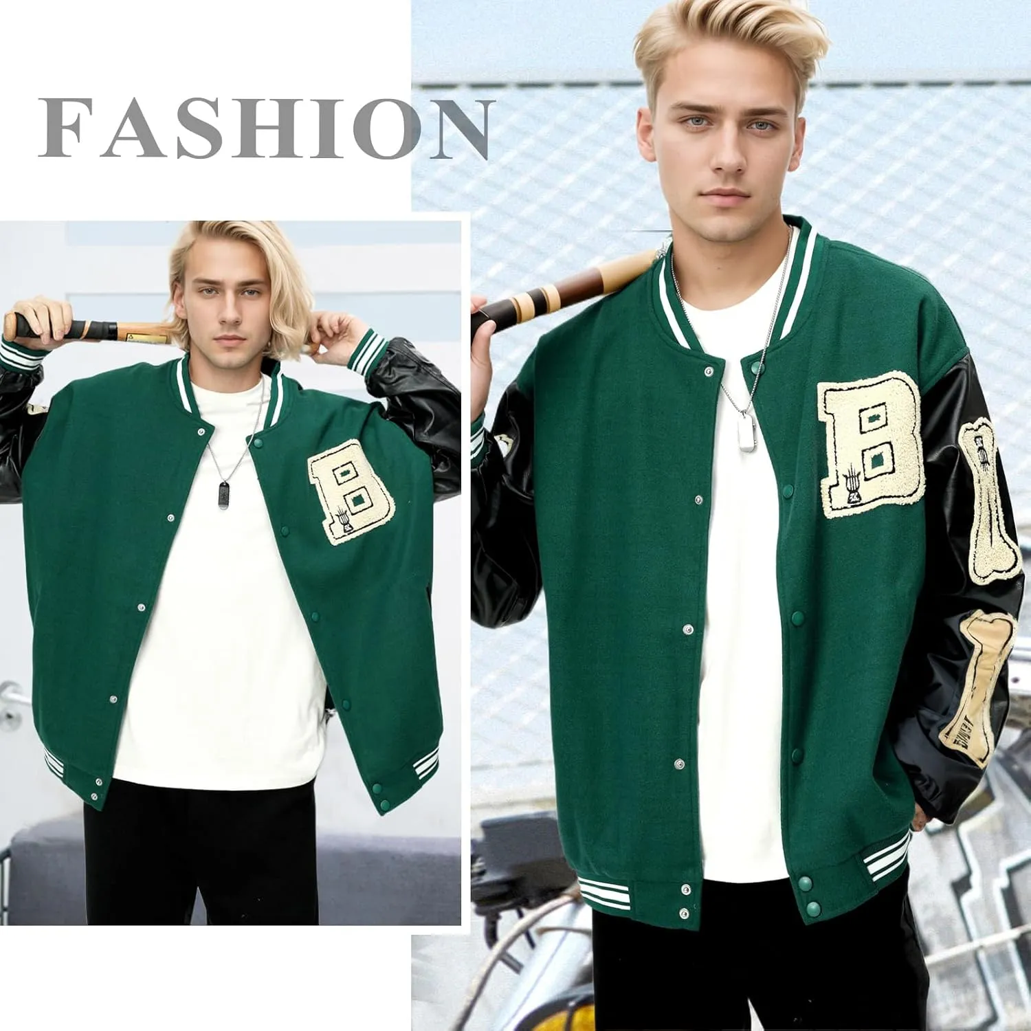 Mens Varsity Jacket Baseball Bomber Jacket Vintage Unisex Streetwear Coats with Patchwork Hipster Utility Tops