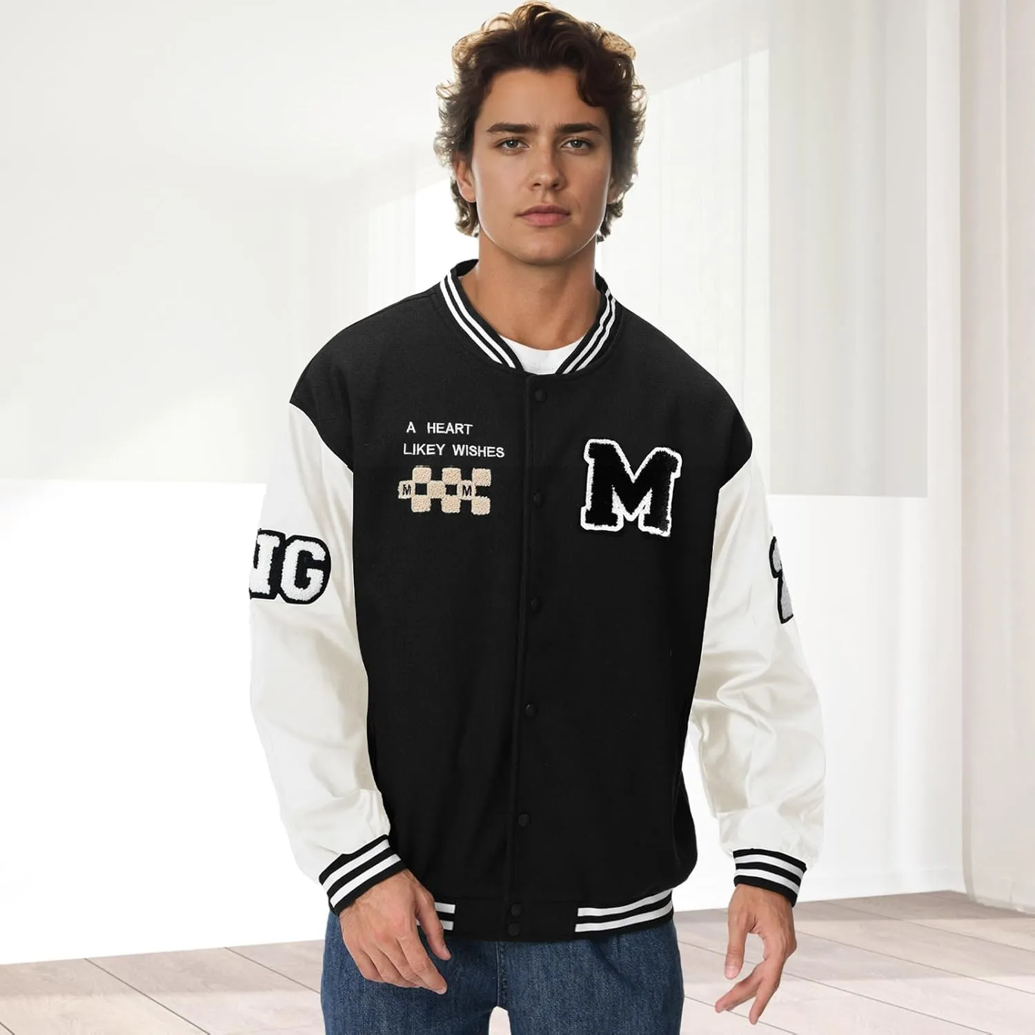 Mens Varsity Jacket Baseball Bomber Jacket Vintage Unisex Streetwear Coats with Patchwork Hipster Utility Tops