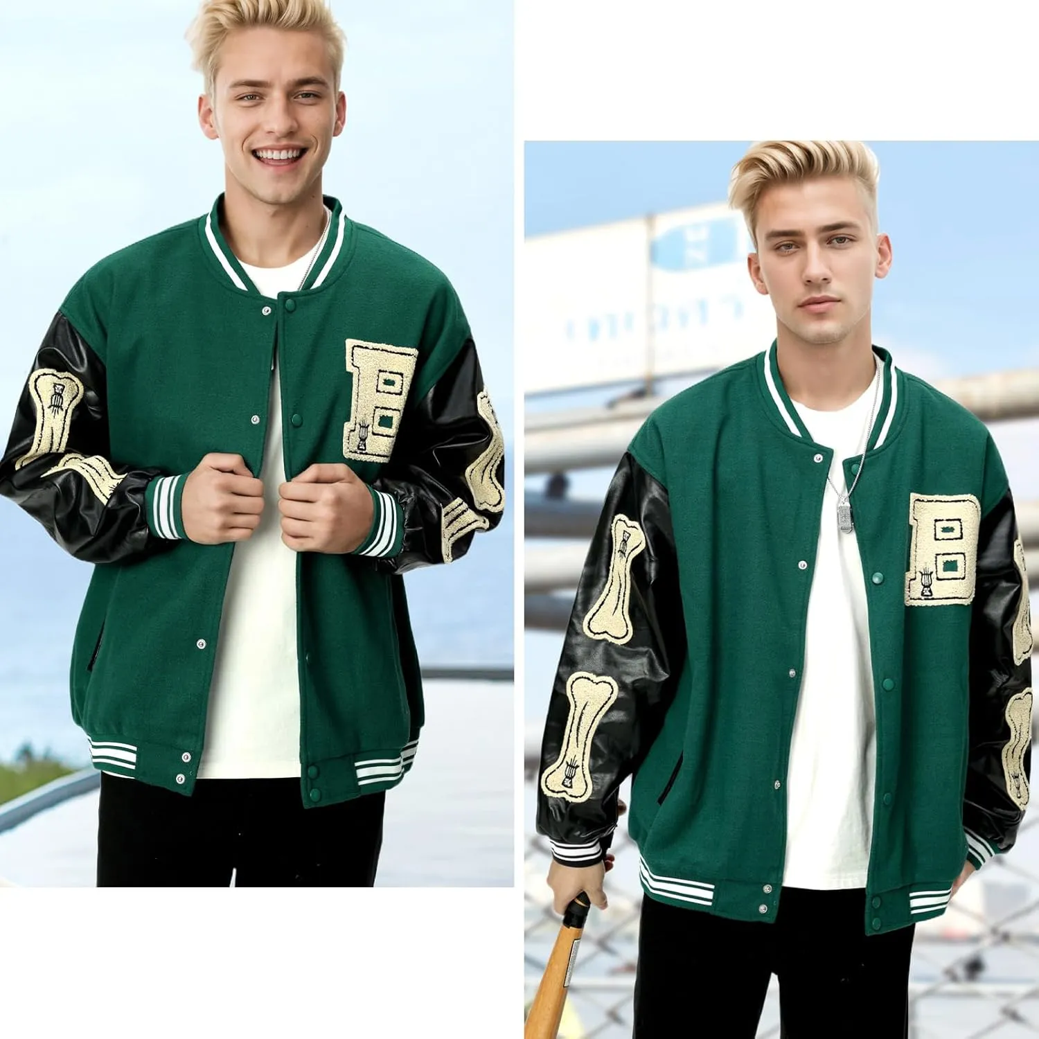 Mens Varsity Jacket Baseball Bomber Jacket Vintage Unisex Streetwear Coats with Patchwork Hipster Utility Tops