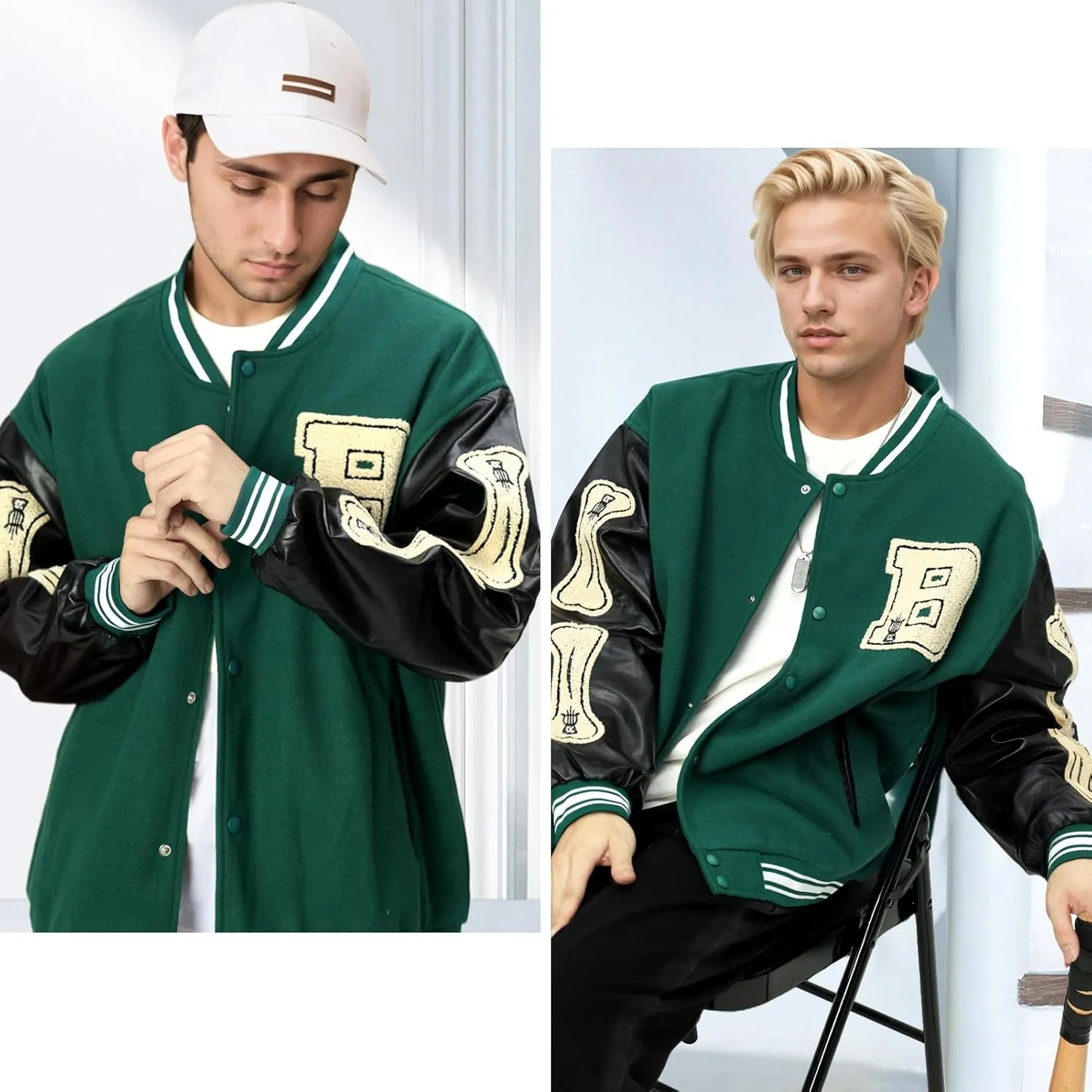 Mens Varsity Jacket Baseball Bomber Jacket Vintage Unisex Streetwear Coats with Patchwork Hipster Utility Tops