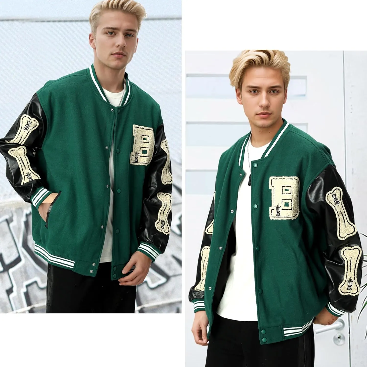 Mens Varsity Jacket Baseball Bomber Jacket Vintage Unisex Streetwear Coats with Patchwork Hipster Utility Tops