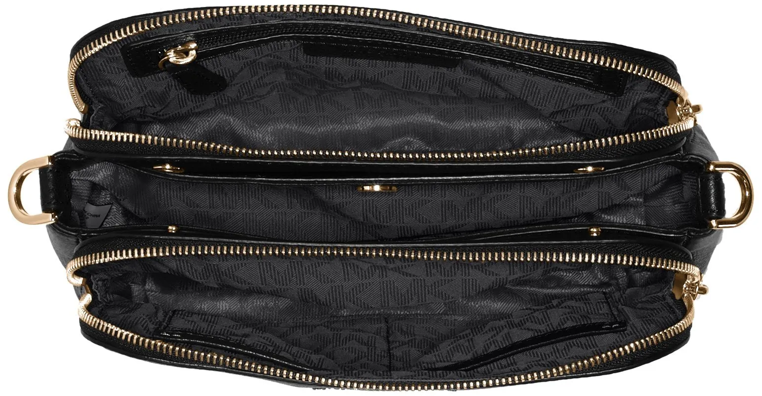 Michael Kors Bedford Medium Double Zip Messenger Crossbody (Black)