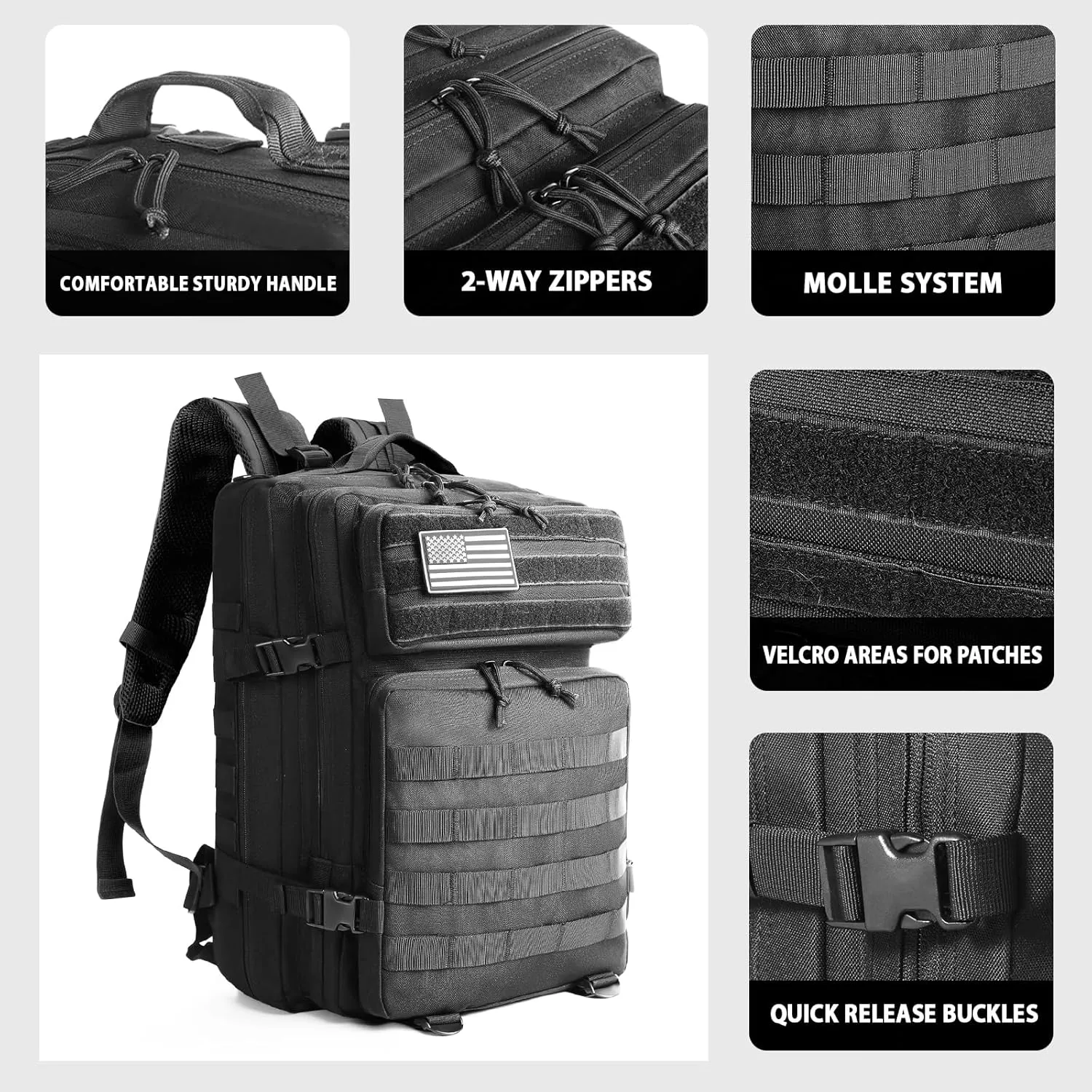 Military Tactical Backpack for Men 45L Molle Army 3 Days Assault Pack Bug Out Bag Water Resistant