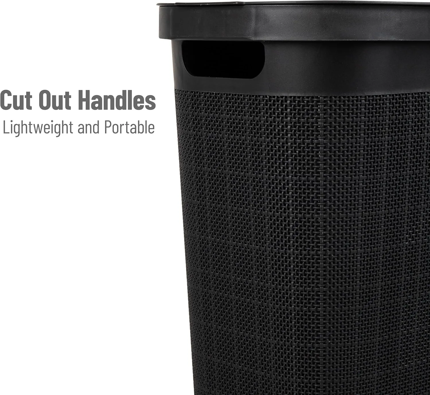 Mind Reader 40L Slim Laundry Hamper, Clothes Basket, Lid, Linen Design, Plastic, 18.5”L x 10.75”W x 23.5”H, Black