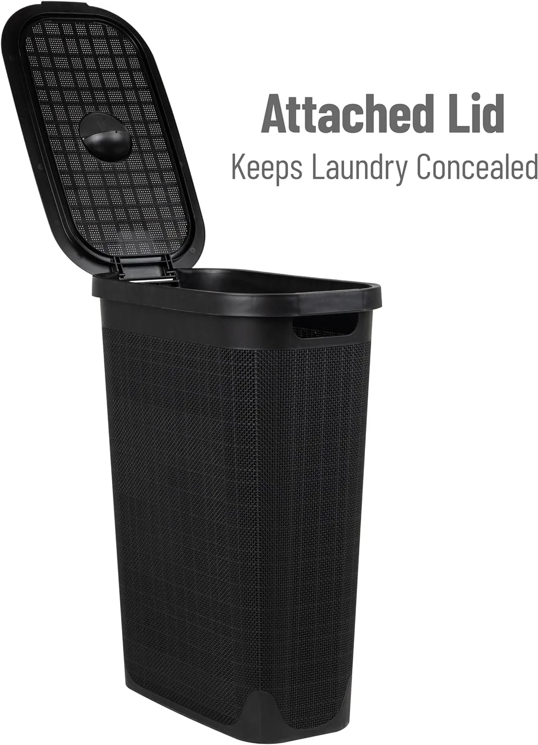 Mind Reader 40L Slim Laundry Hamper, Clothes Basket, Lid, Linen Design, Plastic, 18.5”L x 10.75”W x 23.5”H, Black