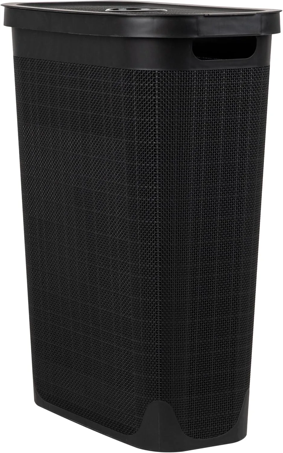 Mind Reader 40L Slim Laundry Hamper, Clothes Basket, Lid, Linen Design, Plastic, 18.5”L x 10.75”W x 23.5”H, Black