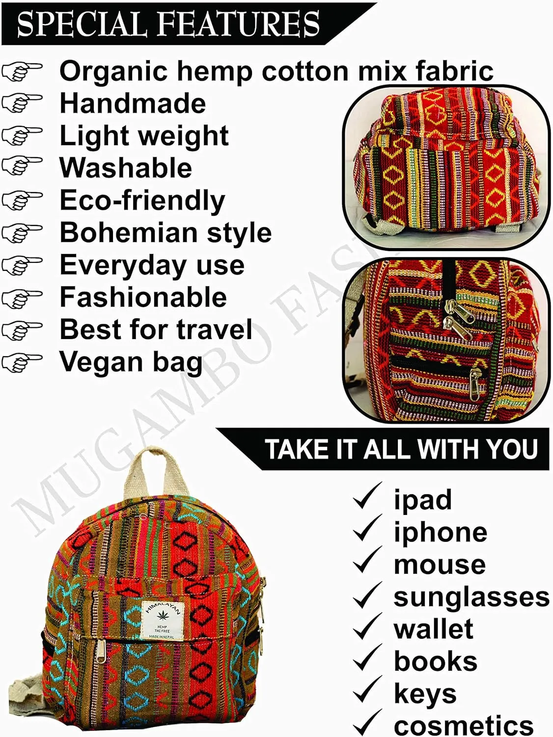 Mini Backpack   Pen case Coin Purse Hemp University Light Weight For Girl (Orenge), Small