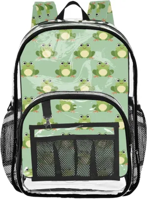 MNSRUU Large Clear Backpack for School Stadium Concerts Sports Events Cute Frog Transparent Heavy-Duty PVC Backpack with Adjustable Straps, See-Through Bag Multiple Compartments