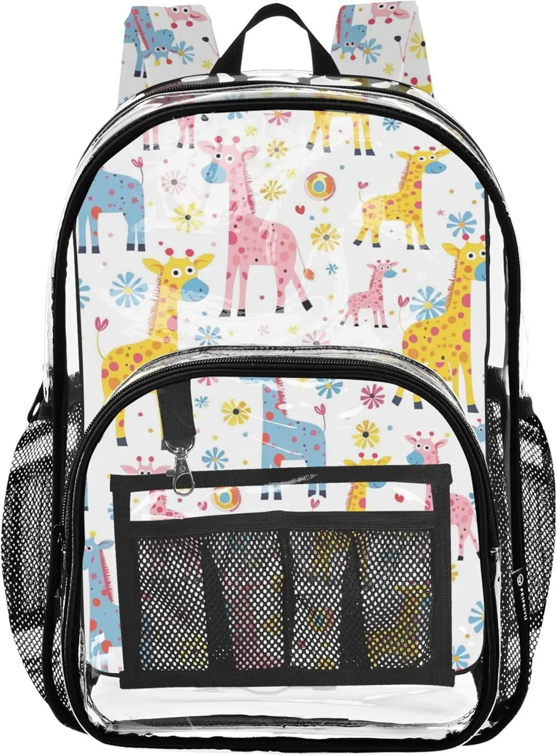 MNSRUU Large Clear Backpack for School Stadium Concerts Sports Events Giraffes Transparent Heavy-Duty PVC Backpack with Adjustable Straps, See-Through Bag Multiple Compartments