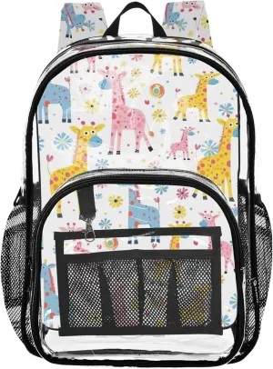 MNSRUU Large Clear Backpack for School Stadium Concerts Sports Events Giraffes Transparent Heavy-Duty PVC Backpack with Adjustable Straps, See-Through Bag Multiple Compartments